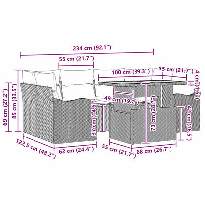 Garten-Sofa-Set mit Kissen 7 pcs Schwarz und Creme