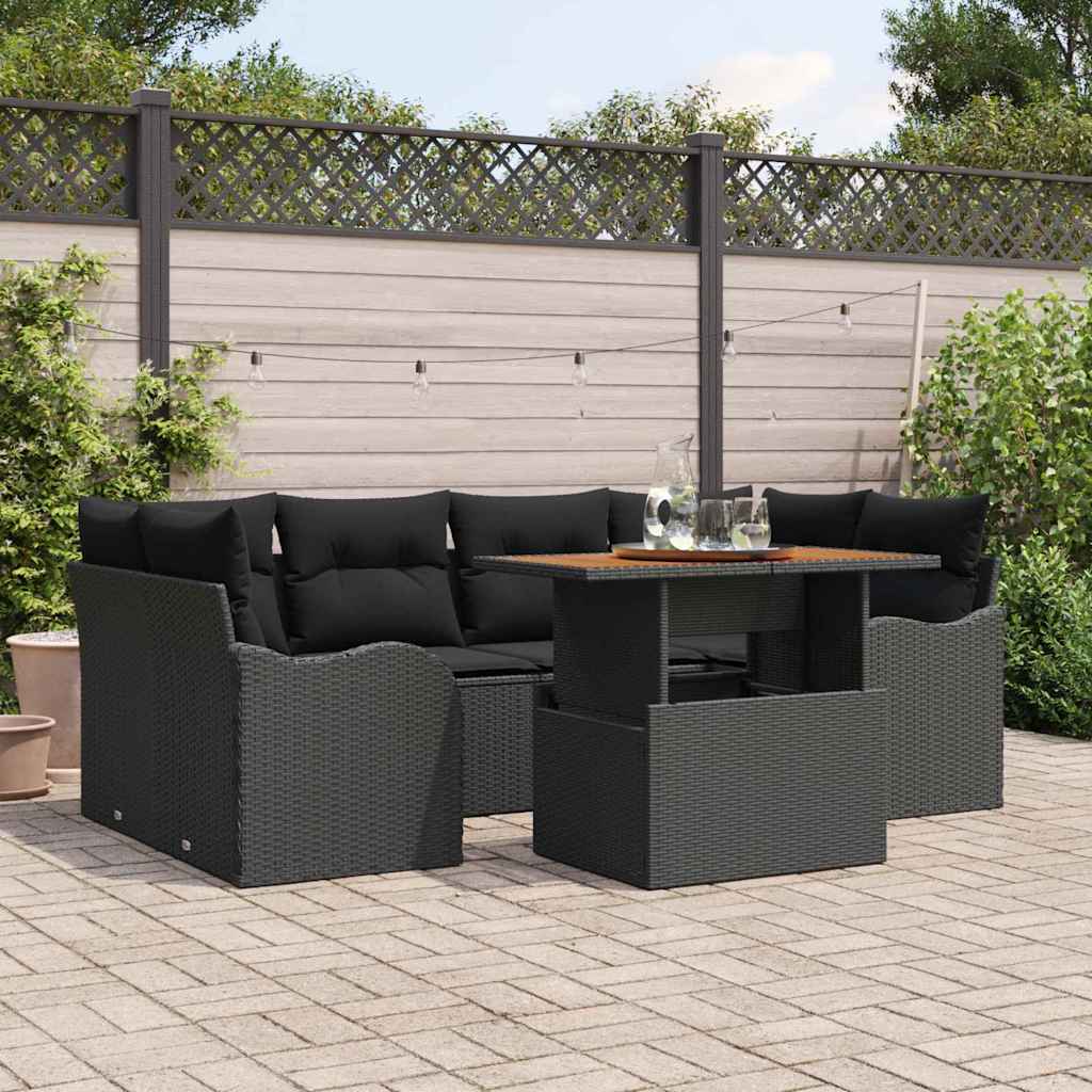 Garten-Sofa-Set mit Kissen 7 pcs Schwarz