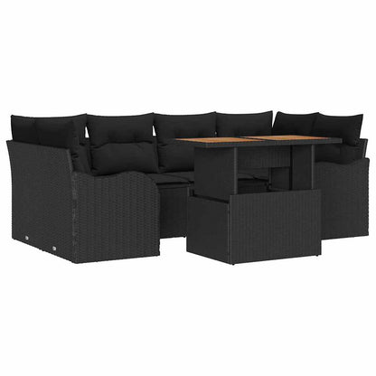 Garten-Sofa-Set mit Kissen 7 pcs Schwarz