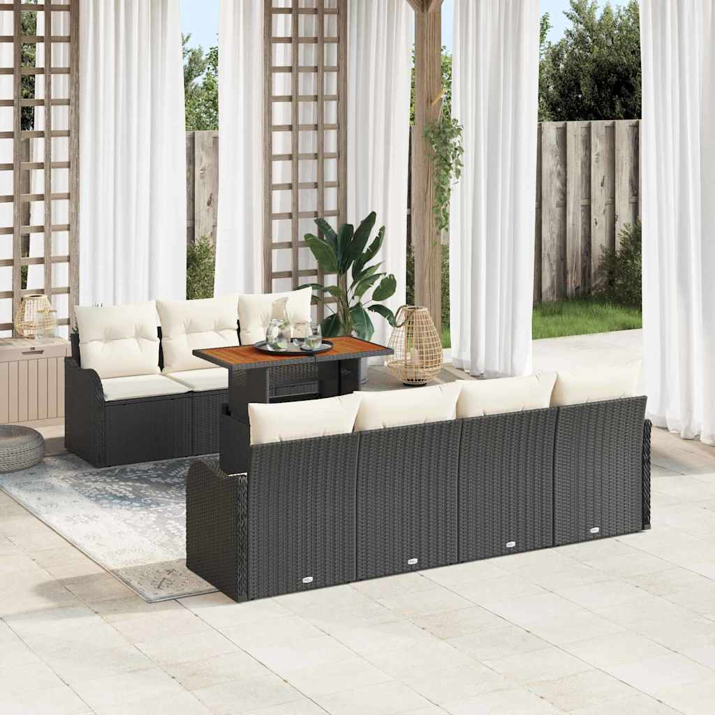 Garten-Sofa-Set mit Kissen 8 pcs Schwarz und Creme