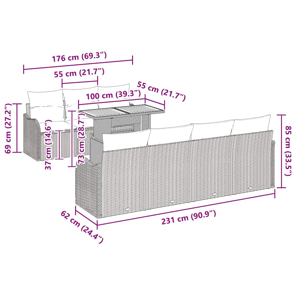 Garten-Sofa-Set mit Kissen 8 pcs Grau