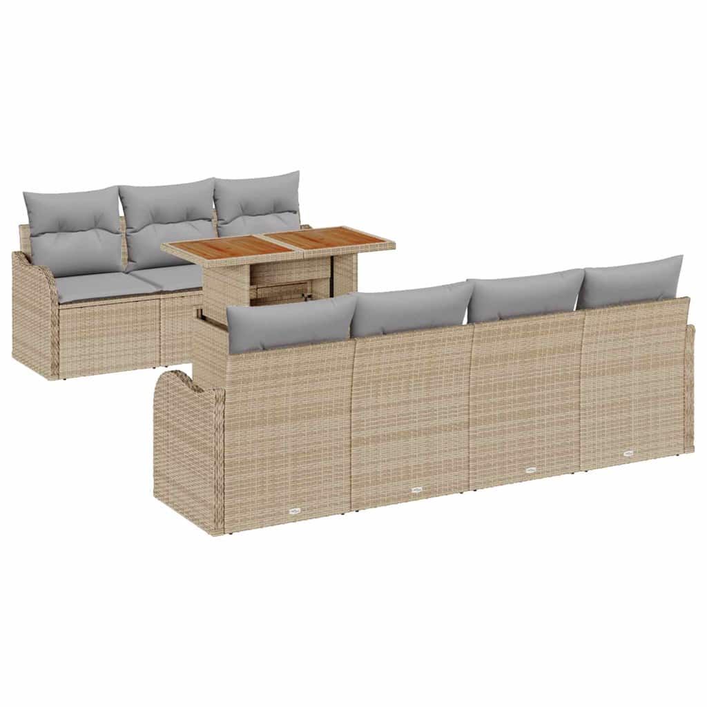 Garten-Sofa-Set mit Kissen 8 pcs Beige und Hellgrau