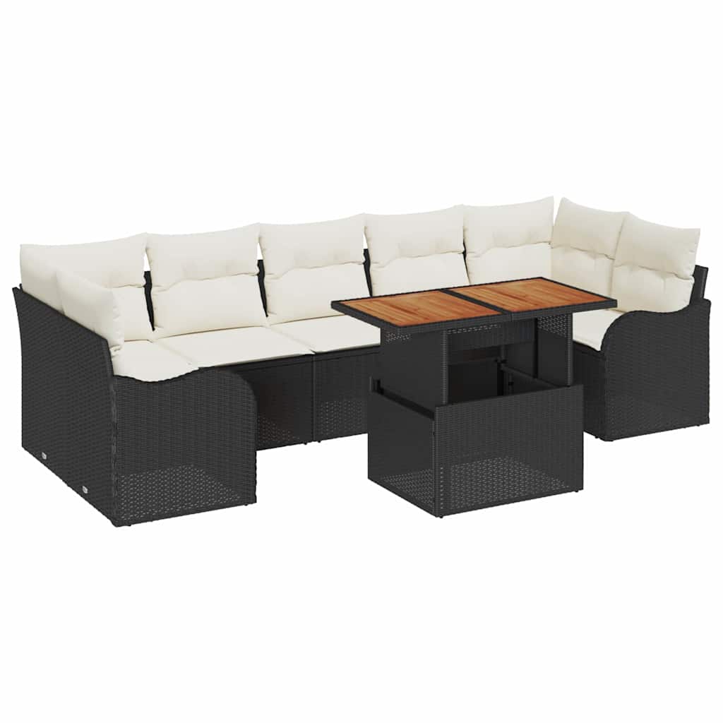 Gartensofa-set mit Kissen 8 pcs Schwarz und Creme Poly-Rattan