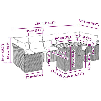 Gartensofa-set mit Kissen 8 pcs Schwarz und Creme Poly-Rattan