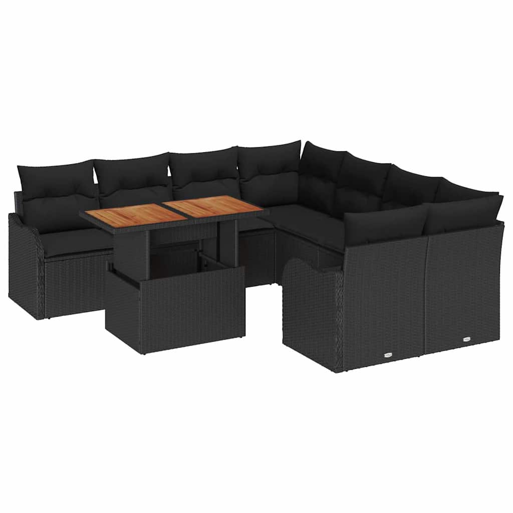 Garten-Sofa-Set mit Kissen 7 pcs Schwarz