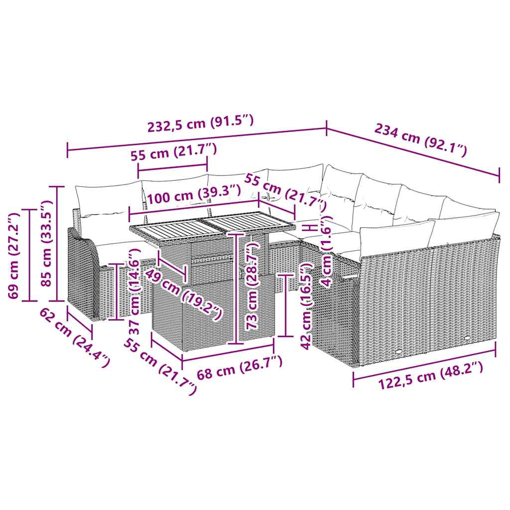 Garten-Sofa-Set mit Kissen 7 pcs Schwarz