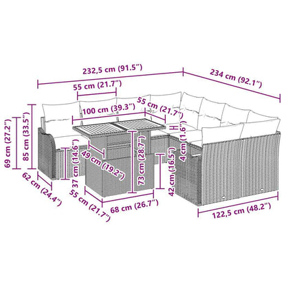 Garten-Sofa-Set mit Kissen 7 pcs Schwarz