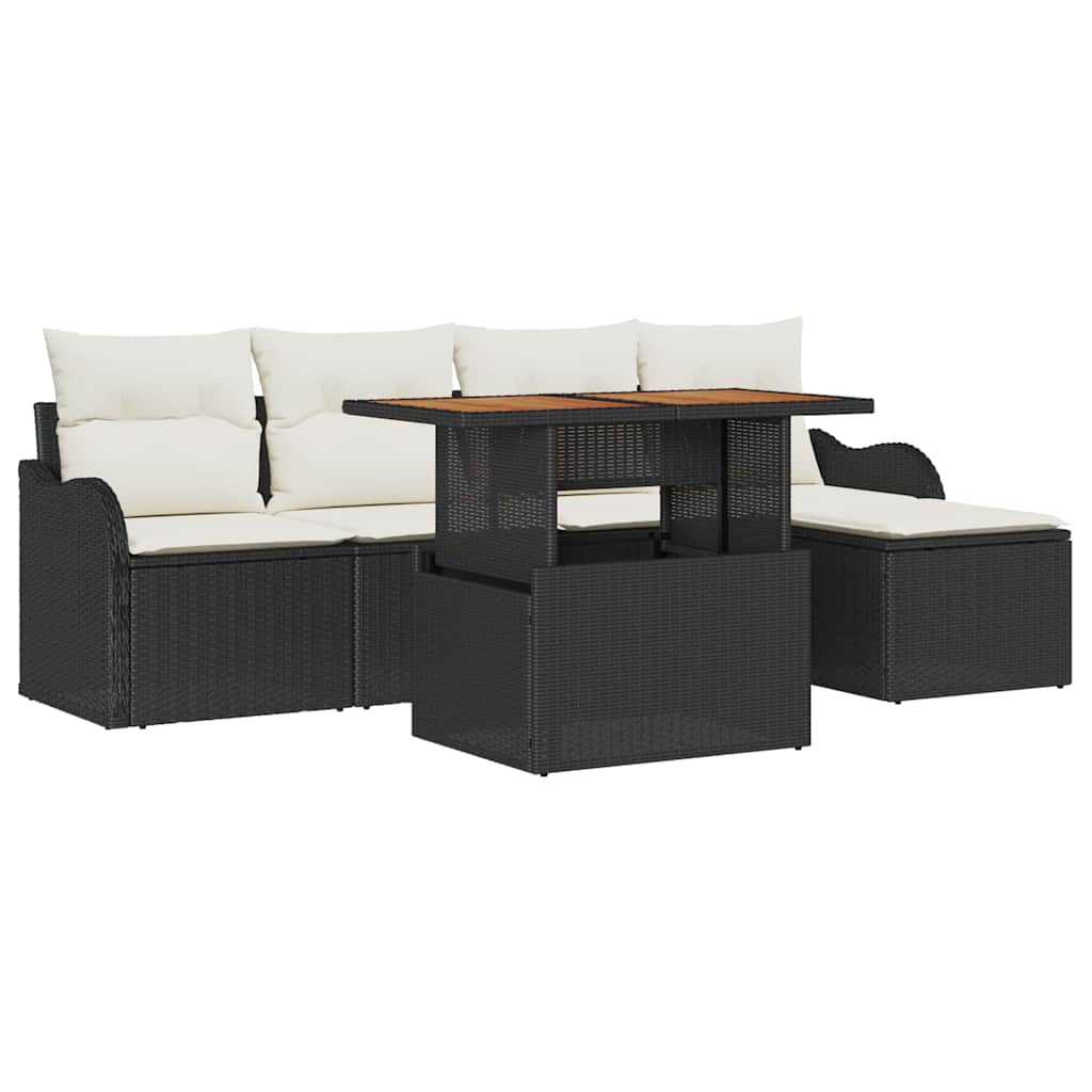 Gartensofa-set mit Kissen 6 pcs Schwarz und Creme Poly-Rattan