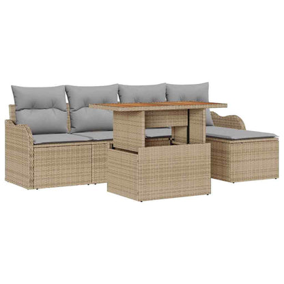 Gartensofa-set mit Kissen 6 pcs Beige und Hellgrau Poly-Rattan