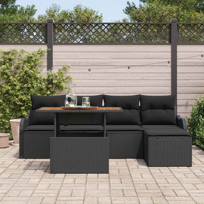 Gartensofa-set mit Kissen 6 pcs Schwarz Poly-Rattan