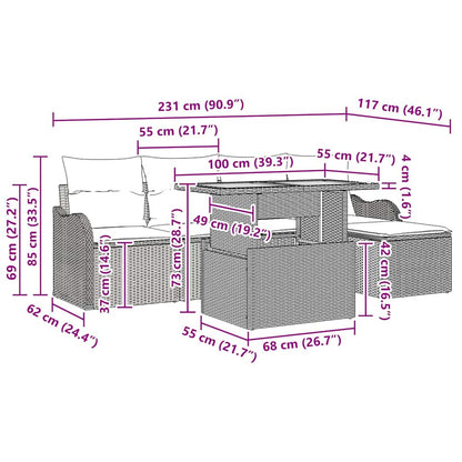 Gartensofa-set mit Kissen 6 pcs Schwarz Poly-Rattan