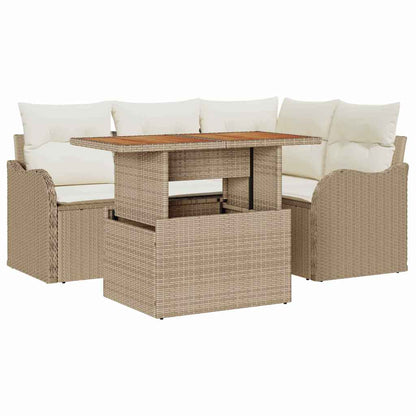 Gartensofa-set mit Kissen 5 pcs Beige und Creme Poly-Rattan