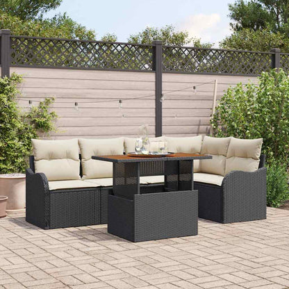 Gartensofa-set mit Kissen 6 pcs Schwarz und Creme Poly-Rattan