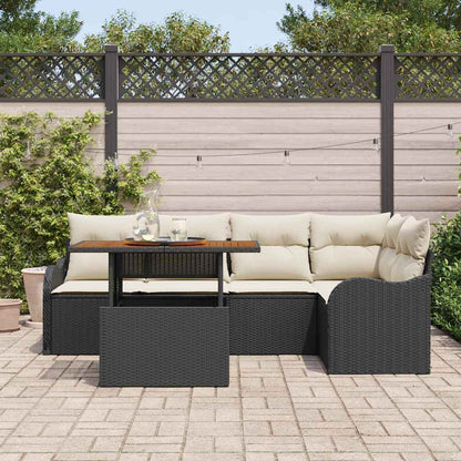 Gartensofa-set mit Kissen 6 pcs Schwarz und Creme Poly-Rattan