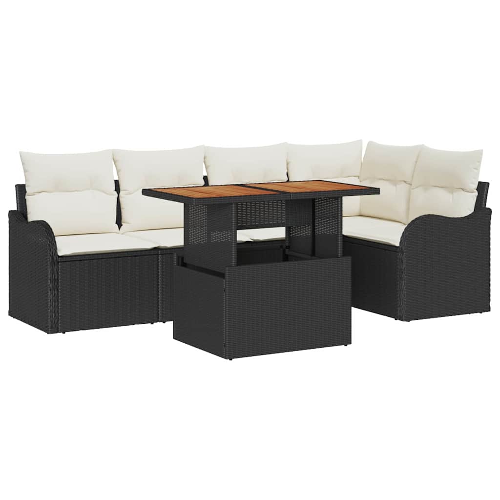 Gartensofa-set mit Kissen 6 pcs Schwarz und Creme Poly-Rattan