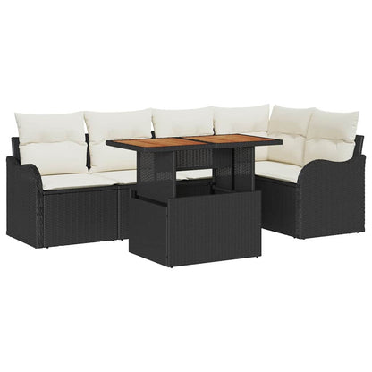 Gartensofa-set mit Kissen 6 pcs Schwarz und Creme Poly-Rattan