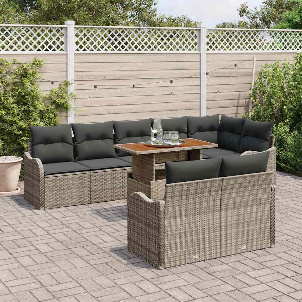 vidaXL Salon de jardin 9 pièces avec coussins gris