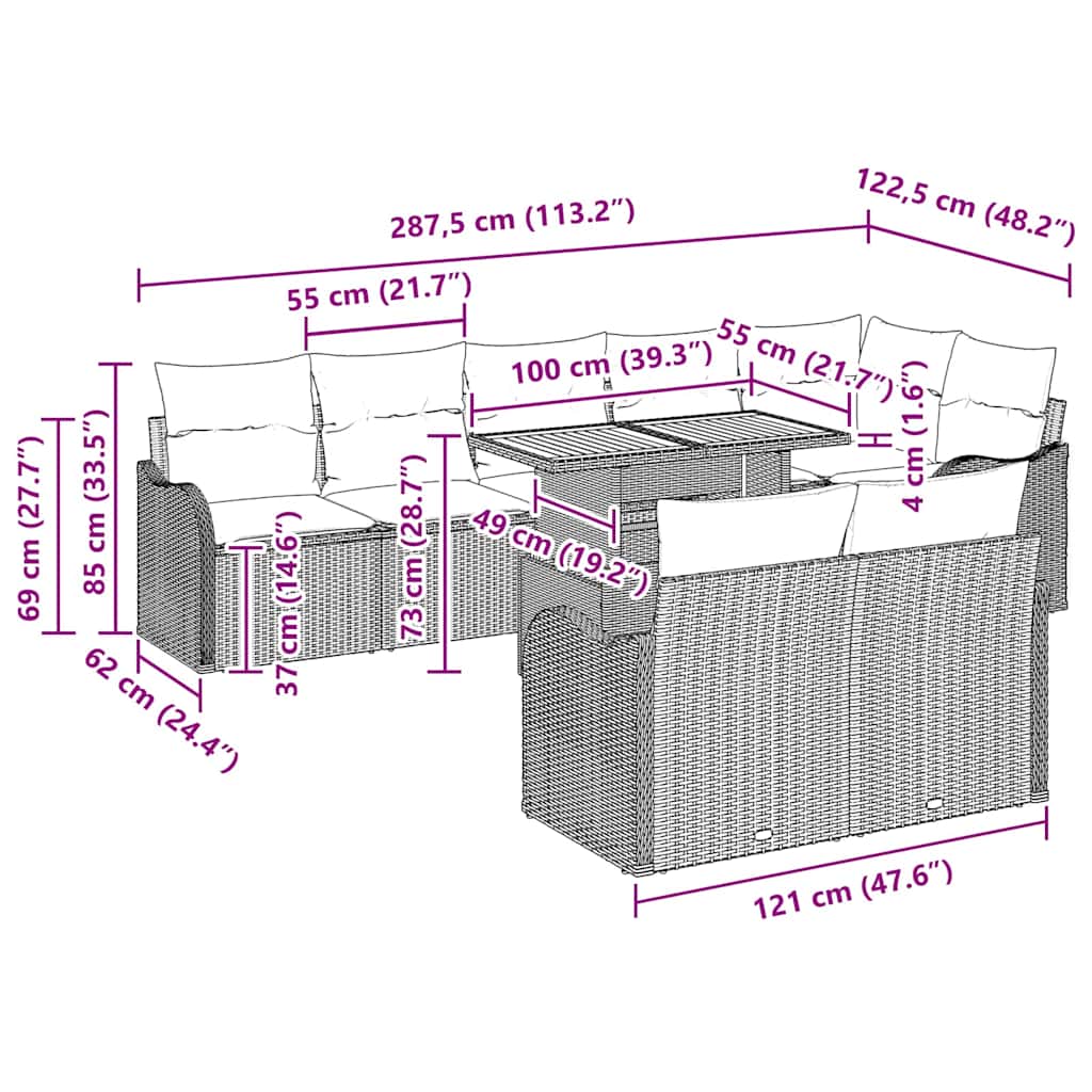 Garten-Sofa-Set mit Kissen 9 pcs Beige und Hellgrau
