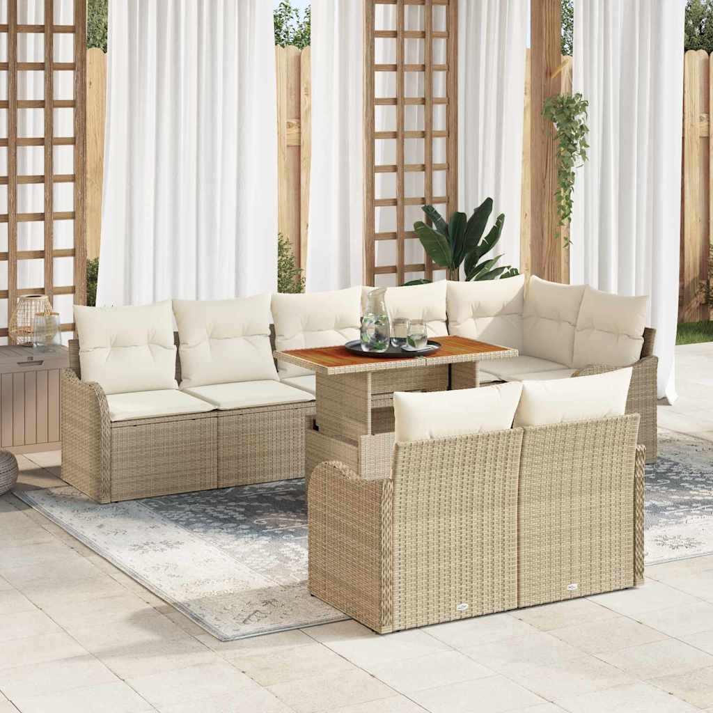 Garten-Sofa-Set mit Kissen 9 pcs Beige und Creme