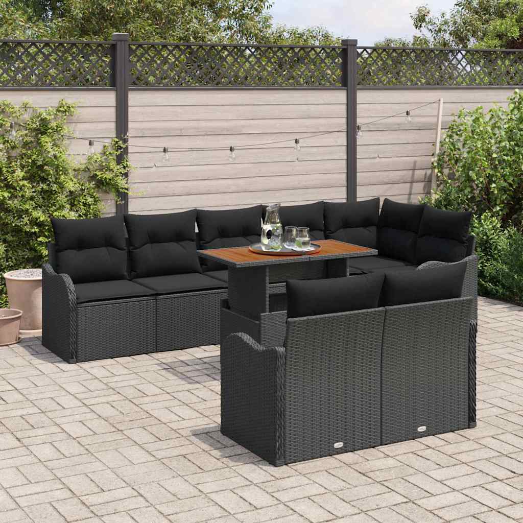 vidaXL Salon de jardin 9 pcs avec coussins Noir