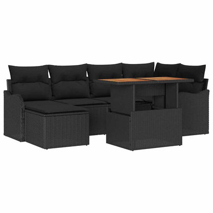 Garten-Sofa-Set mit Kissen 7 pcs Schwarz