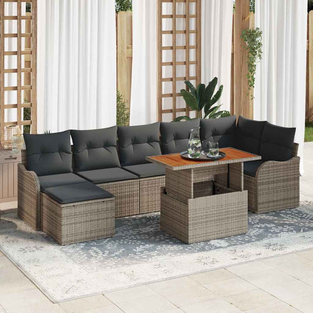 Garten-Sofa-Set mit Kissen mit Speicher 8 pcs Grau