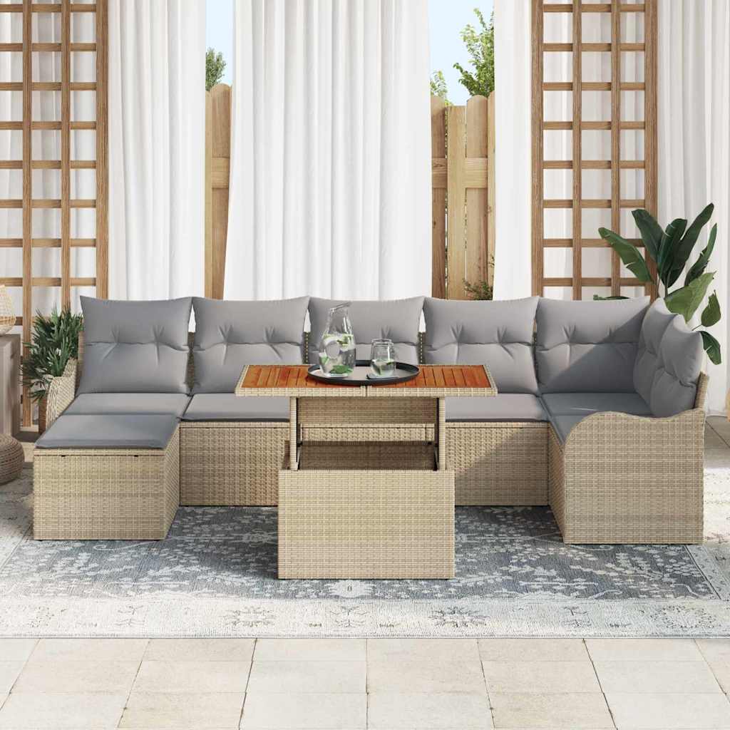 Garten-Sofa-Set mit Kissen 8 pcs Beige und Hellgrau