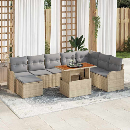 Garten-Sofa-Set mit Kissen 9 pcs Beige und Hellgrau