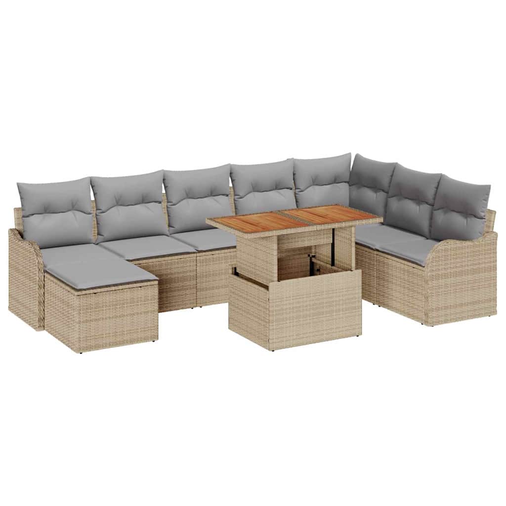 Garten-Sofa-Set mit Kissen 9 pcs Beige und Hellgrau