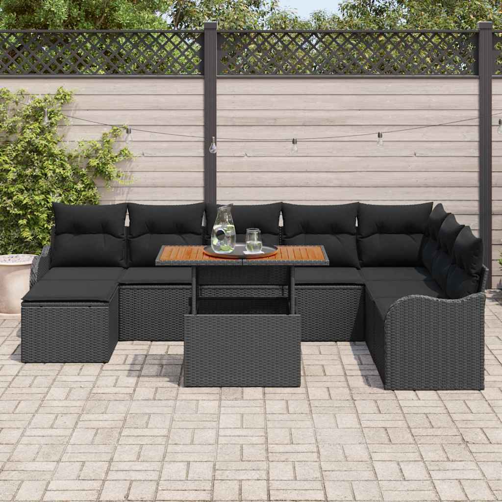 Garten-Sofa-Set mit Kissen mit Speicher 9 pcs Schwarz