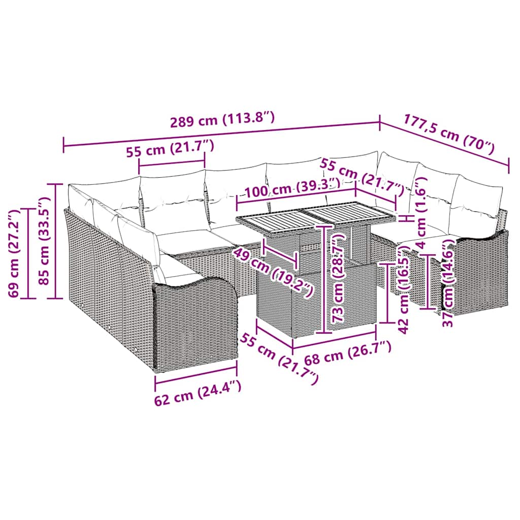 Garten-Sofa-Set mit Kissen 10 pcs Schwarz