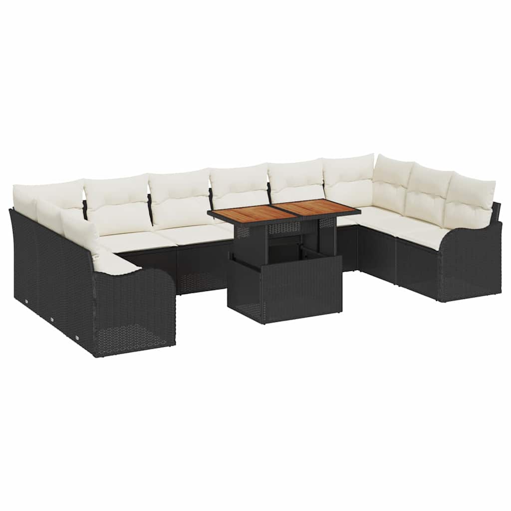 Garten-Sofa-Set mit Kissen 11 pcs Schwarz und Creme