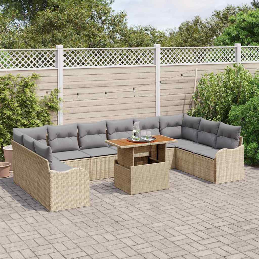 Garten-Sofa-Set mit Kissen 11 pcs Beige und Hellgrau