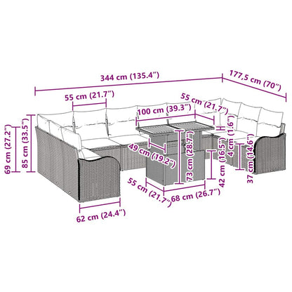 Garten-Sofa-Set mit Kissen 11 pcs Beige und Hellgrau