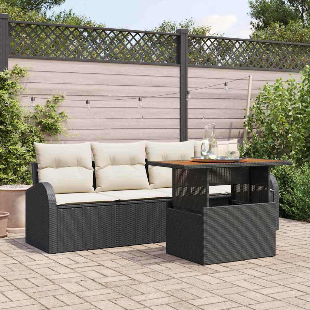 Garten-Sofa-Set mit Kissen 5 pcs Schwarz und Creme