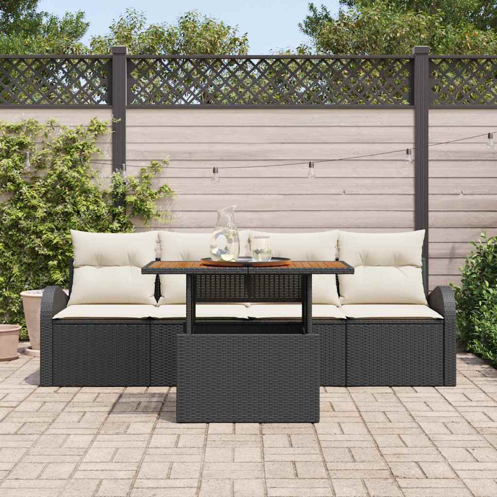 Garten-Sofa-Set mit Kissen 5 pcs Schwarz und Creme