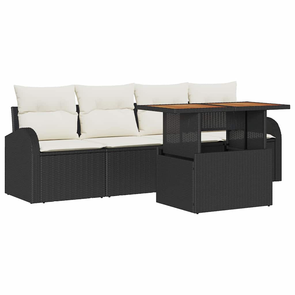 Garten-Sofa-Set mit Kissen 5 pcs Schwarz und Creme