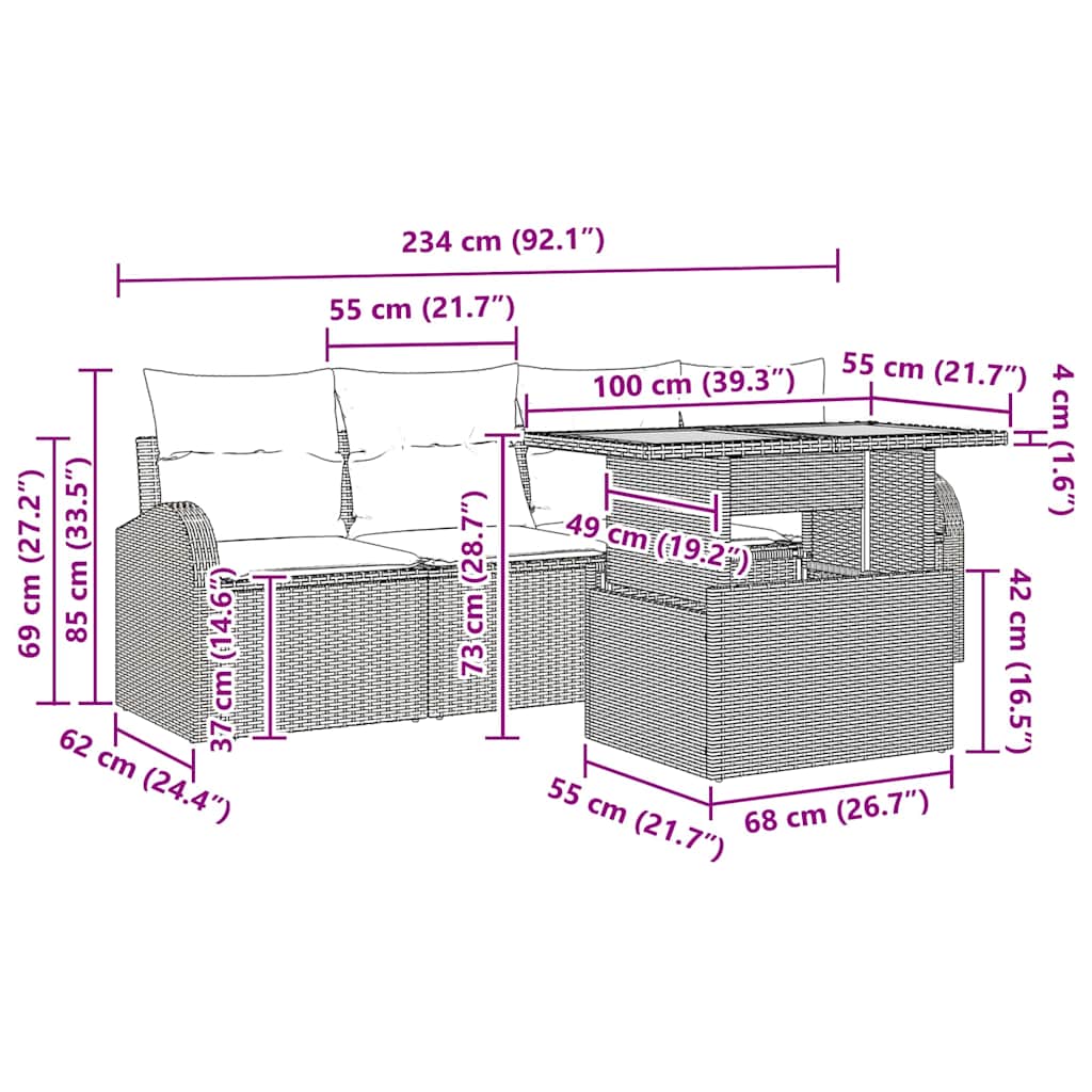 vidaXL Garten-Sofa-Set mit Kissen 5 pcs Beige und Creme
