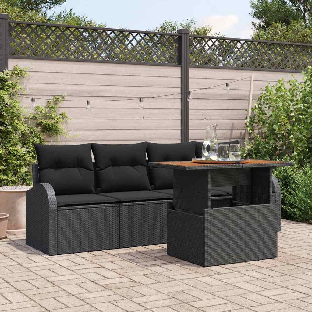 Garten-Sofa-Set mit Kissen 5 pcs Schwarz