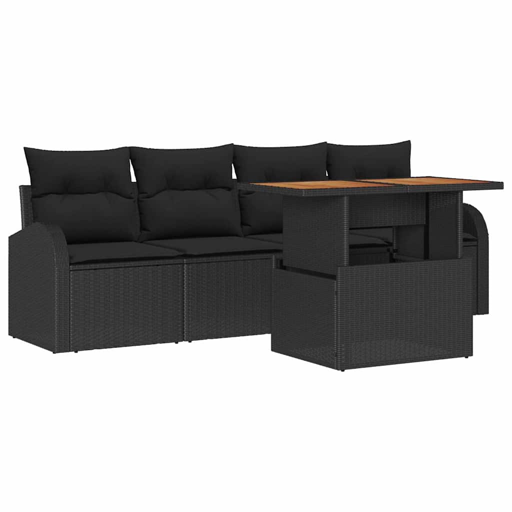 Garten-Sofa-Set mit Kissen 5 pcs Schwarz