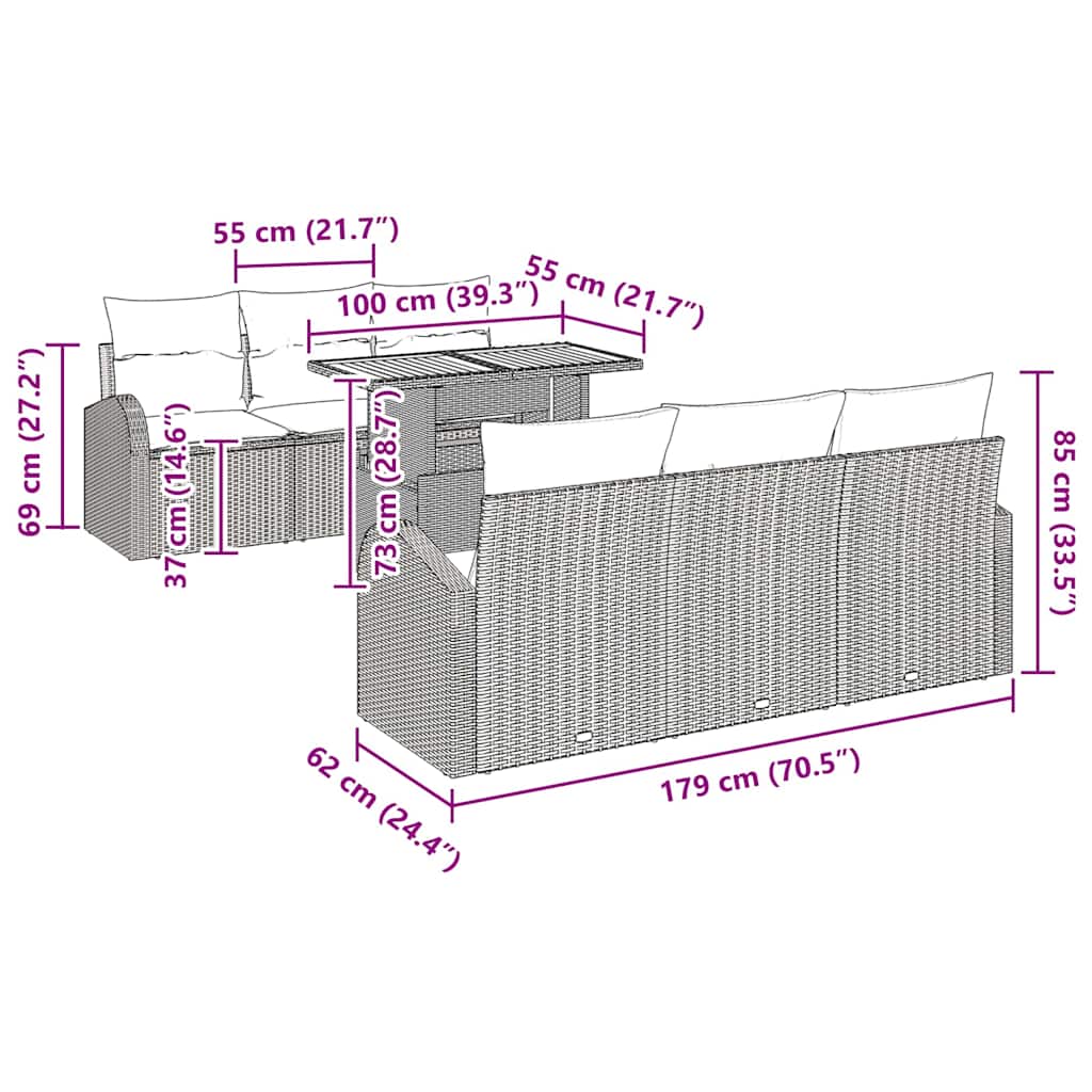 Garten-Sofa-Set mit Kissen 7 pcs Grau
