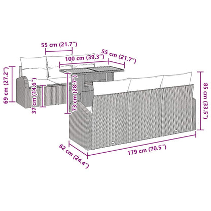 Garten-Sofa-Set mit Kissen 7 pcs Grau