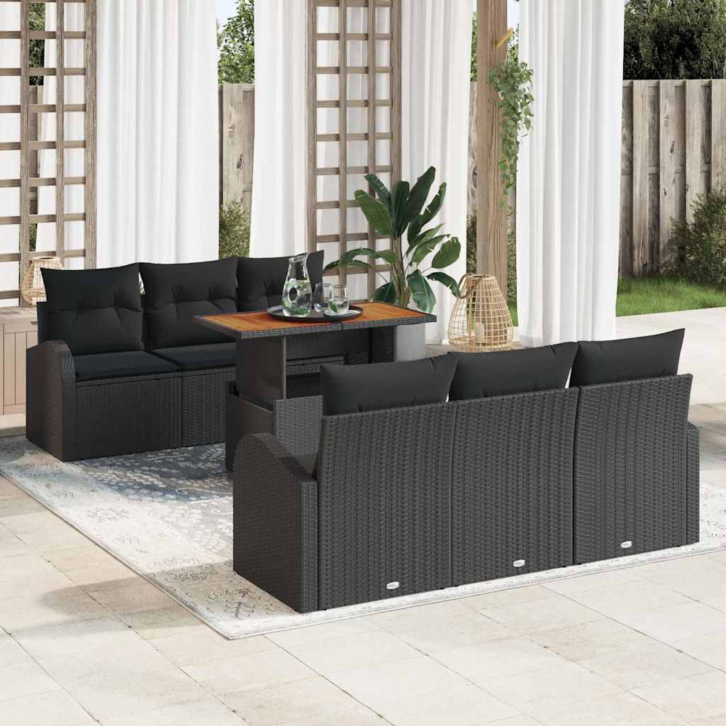 Garten-Sofa-Set mit Kissen 7 pcs Schwarz