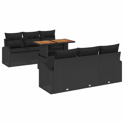 Garten-Sofa-Set mit Kissen 7 pcs Schwarz