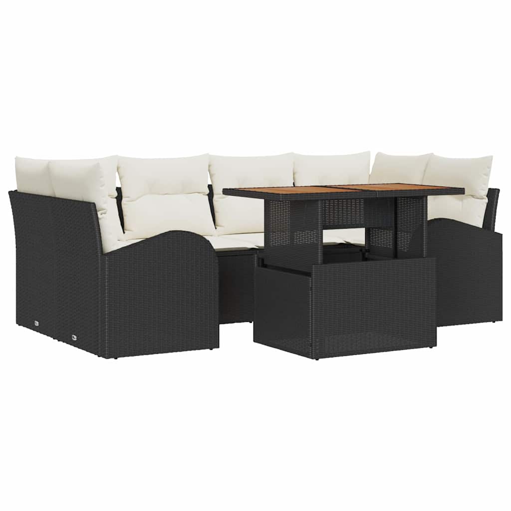 vidaXL Garten-Sofa-Set mit Kissen 7 pcs Schwarz und Creme