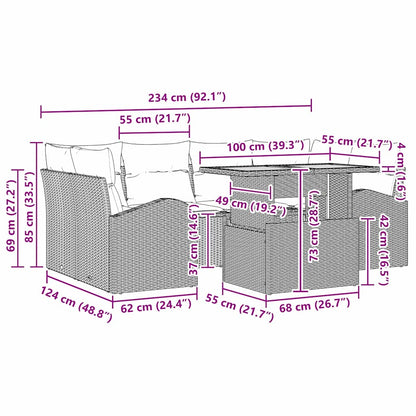 vidaXL Garten-Sofa-Set mit Kissen 7 pcs Schwarz und Creme