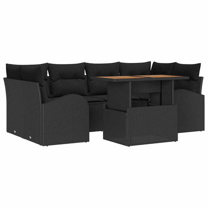 Garten-Sofa-Set mit Kissen 7 pcs Schwarz