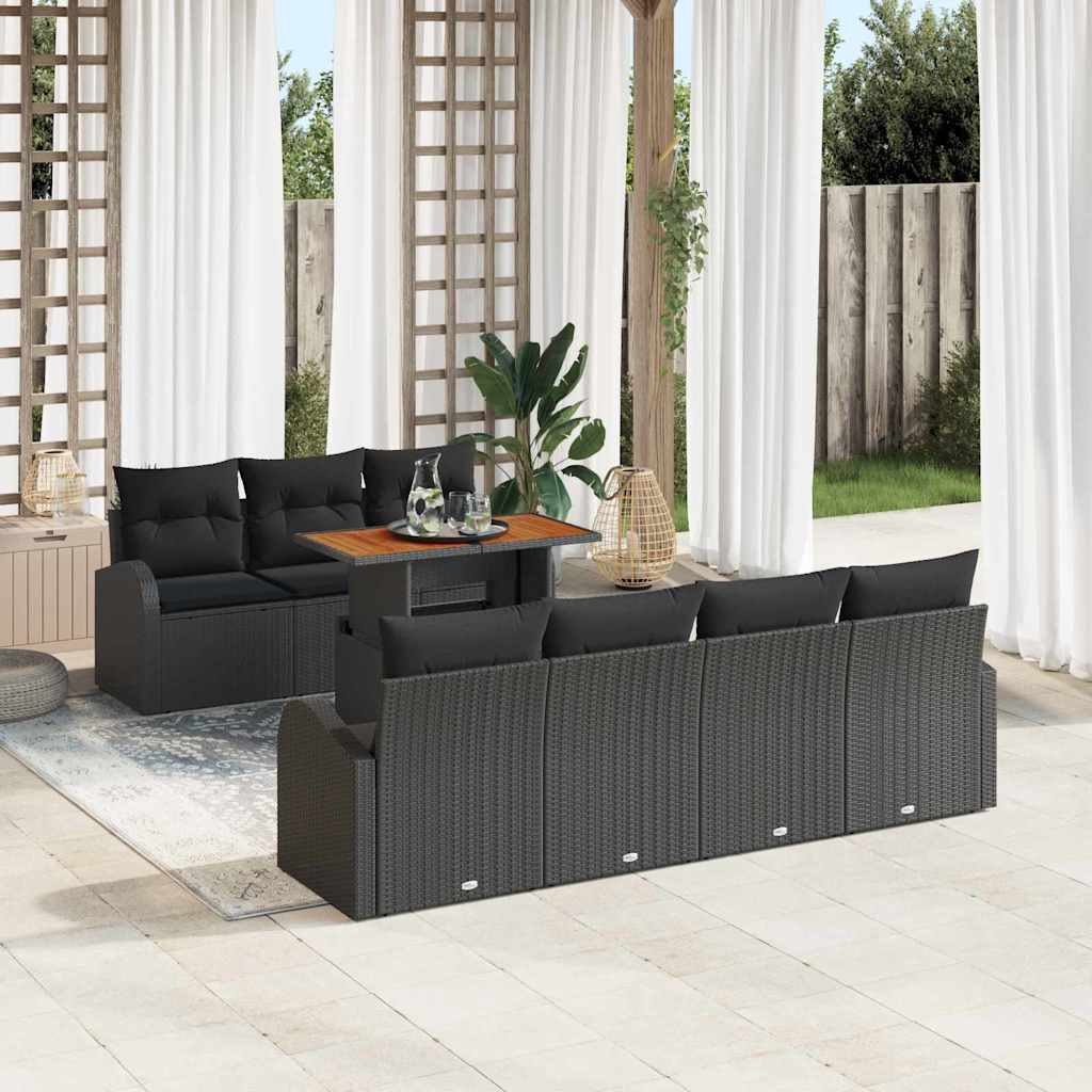 Garten-Sofa-Set mit Kissen 8 pcs Schwarz