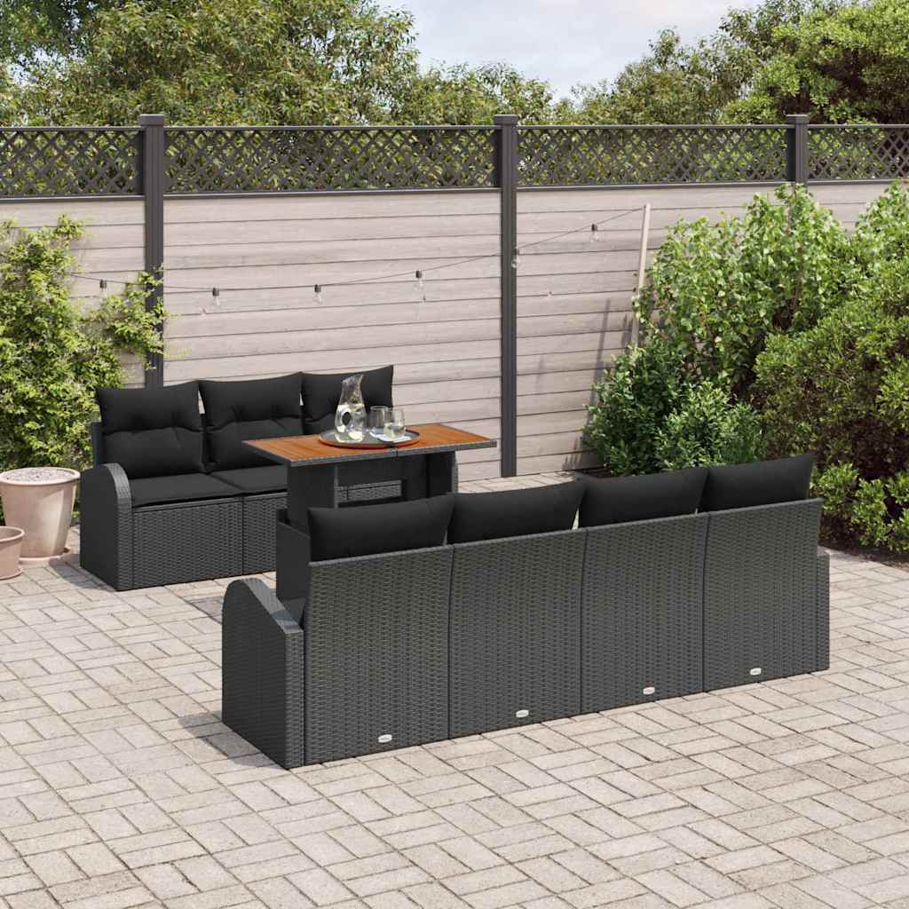 Garten-Sofa-Set mit Kissen 8 pcs Schwarz