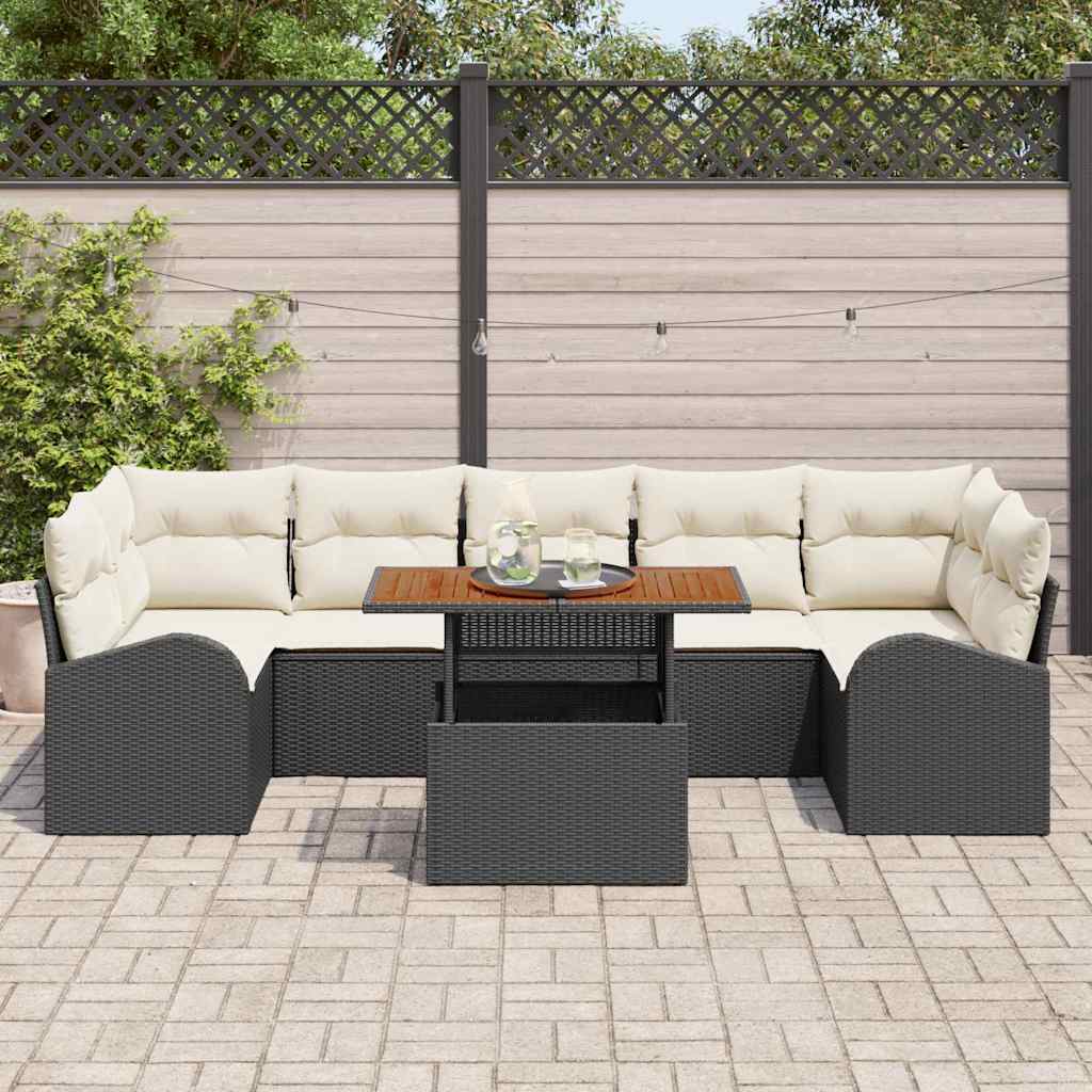 Garten-Sofa-Set mit Kissen 8 pcs Schwarz und Creme